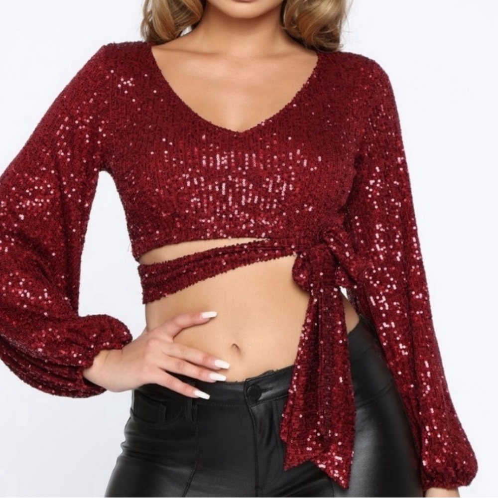 Fashion Nova - Sequined Crop Top with Bow shirt blouse top Gorgeous